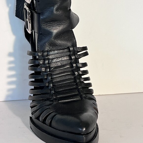 Jeffrey Campbell Havana Last Leather Black Fisherman Huarache Heels sz 9 - Picture 10 of 13